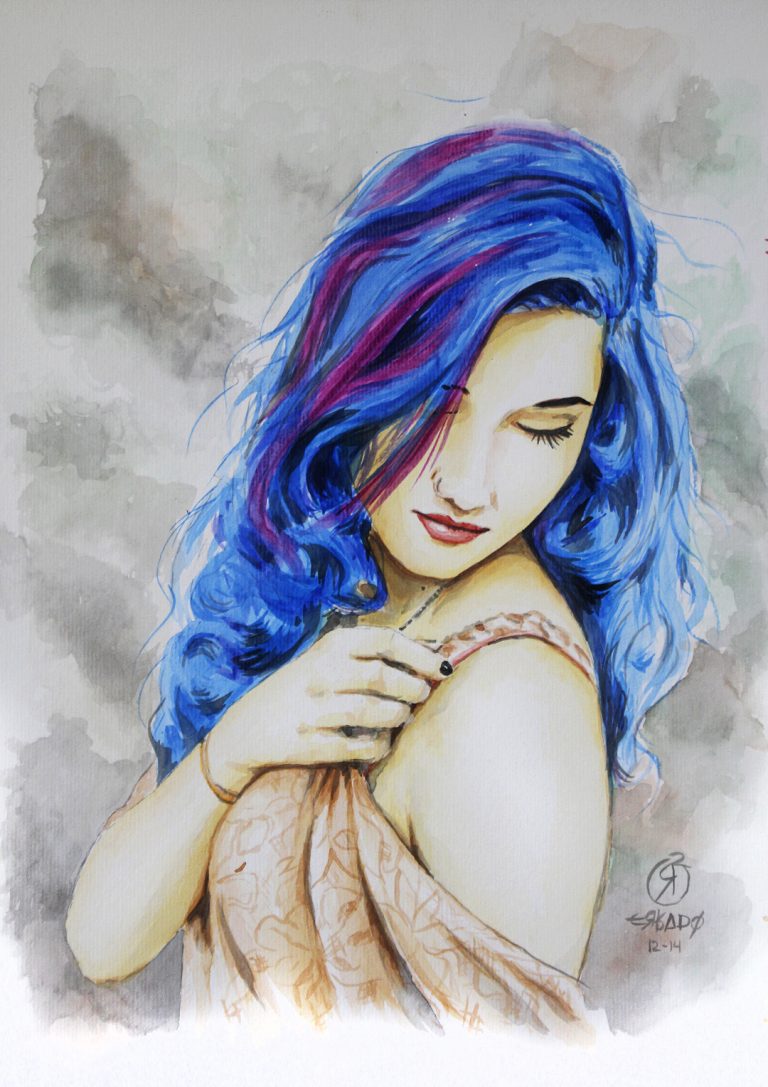 Fay, retrato em aquarela da modelo do site Suicide Girls