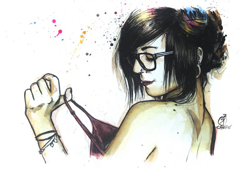 Suicide Girl, retrato em aquarela de modelo