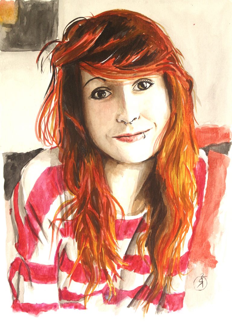 Flareh – Suicide Girl, retrato em aquarela de modelo