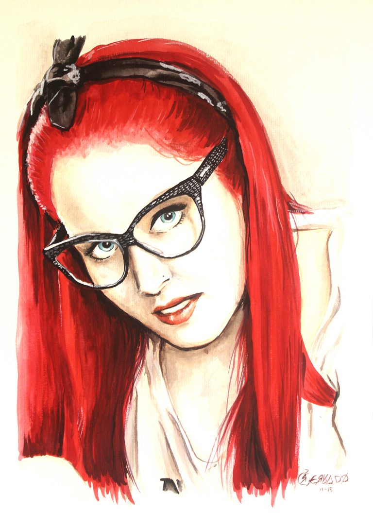 Suicide Girl, retrato em aquarela de modelo