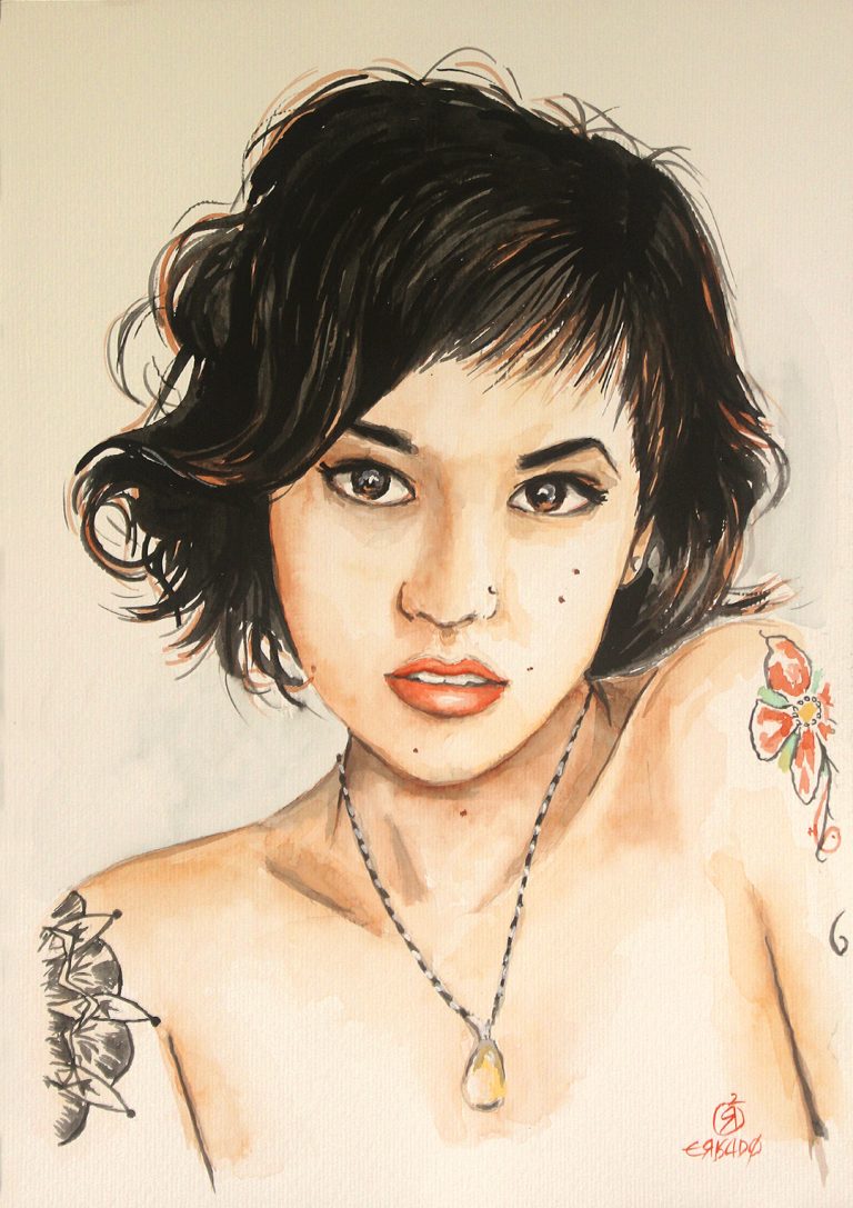 Suicide Girl, retrato em aquarela de modelo