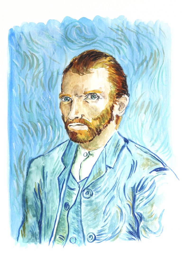 Reprodução em aquarela do retrato de Vincent Van Gogh