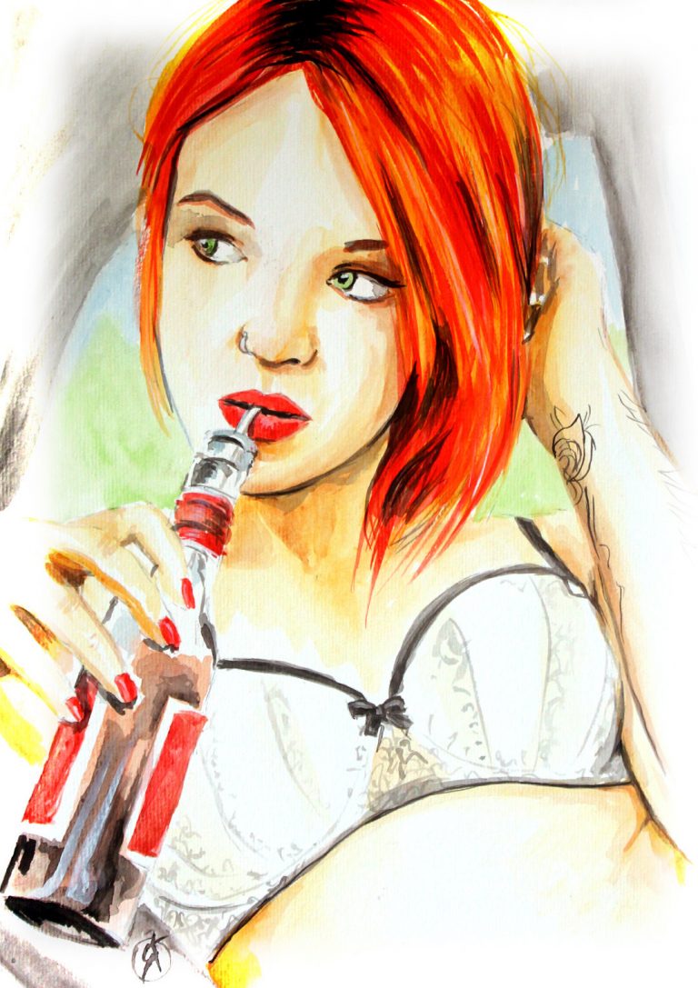 Suicide Girl, retrato em aquarela de modelo