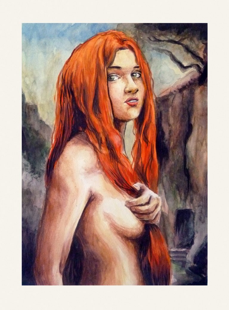 Garota ruiva, aquarela…